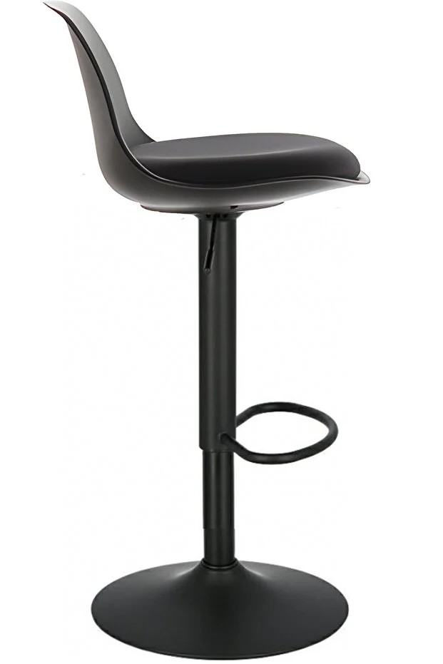 Nadya Bar Sandalyesi - Siyah Deri - Mat Siyah Ayaklı Yüksek Bar Taburesi 